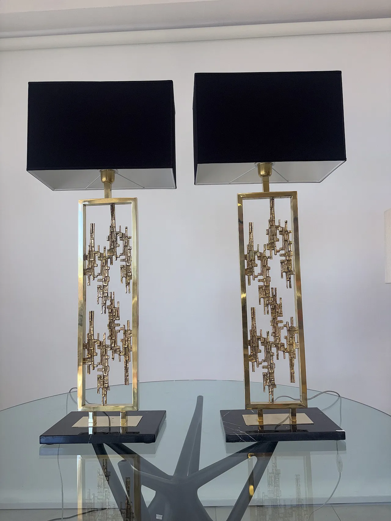 Pair of brass and marble table lamps, 1980s 8