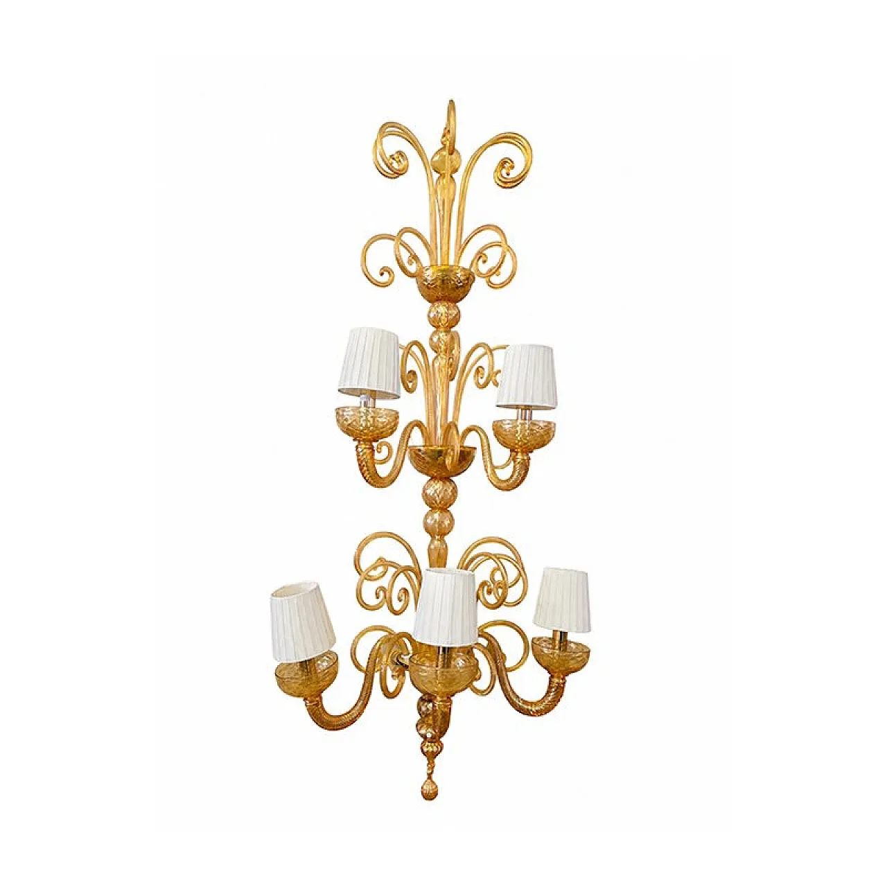 Coppia di appliques veneziane in vetro di Murano ambrato, anni '80 1