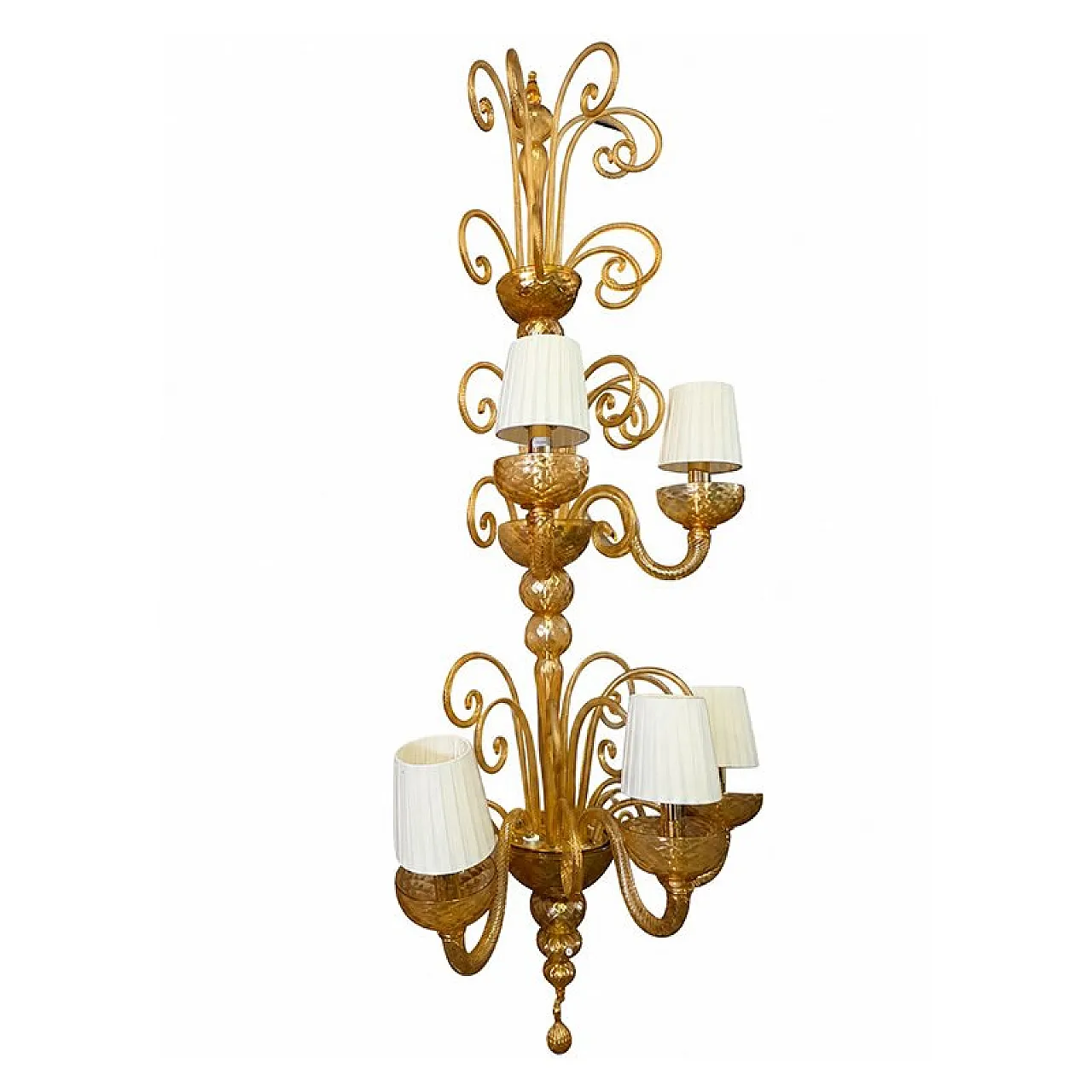 Coppia di appliques veneziane in vetro di Murano ambrato, anni '80 2