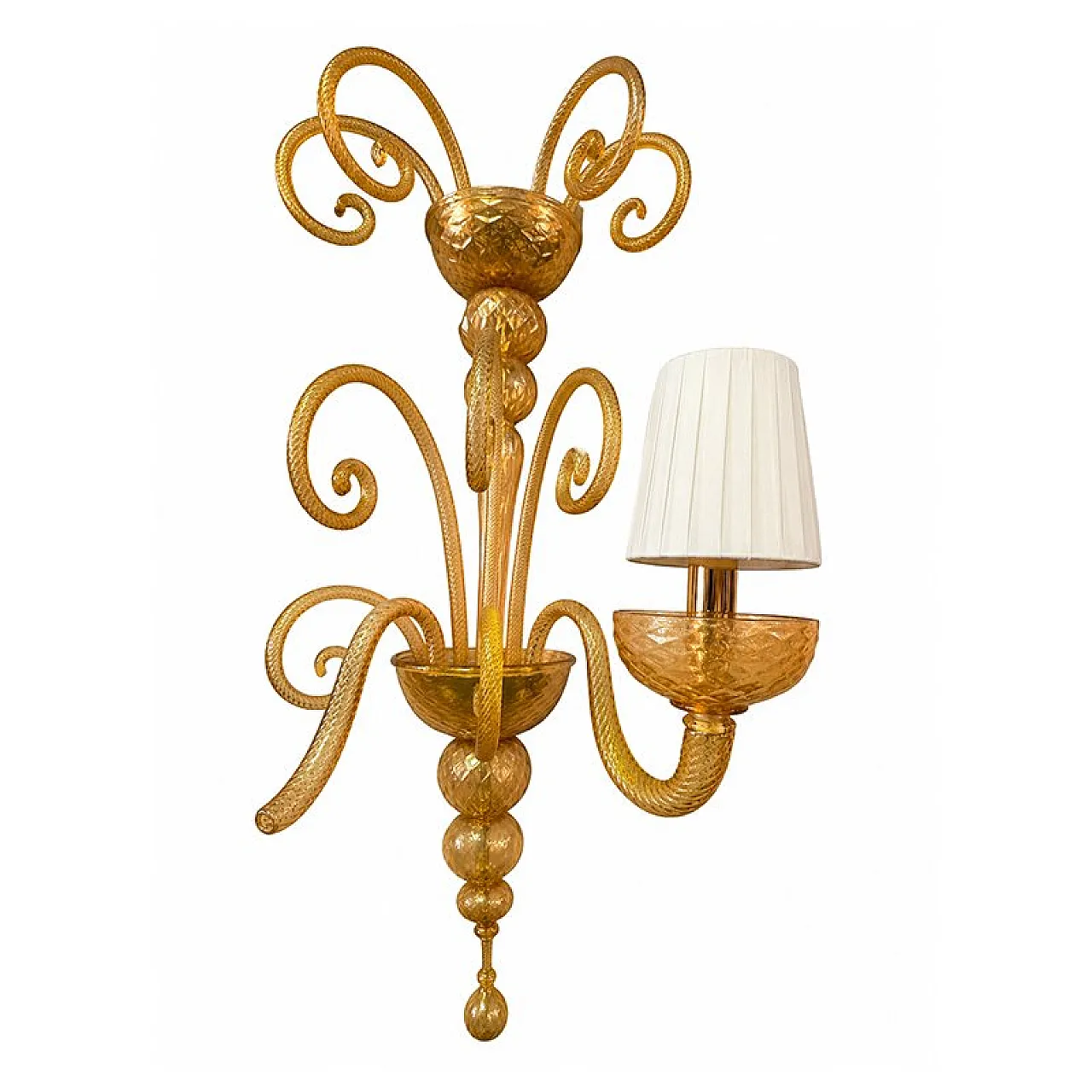 Coppia di appliques veneziane in vetro di Murano ambrato, anni '80 3