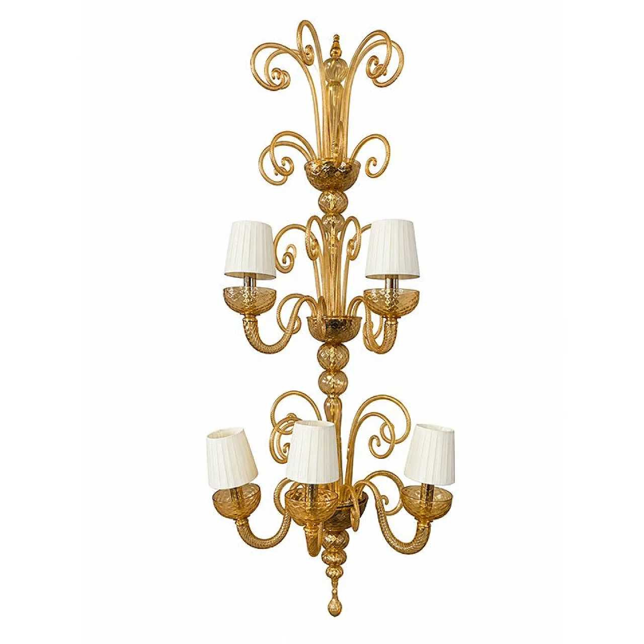 Coppia di appliques veneziane in vetro di Murano ambrato, anni '80 5