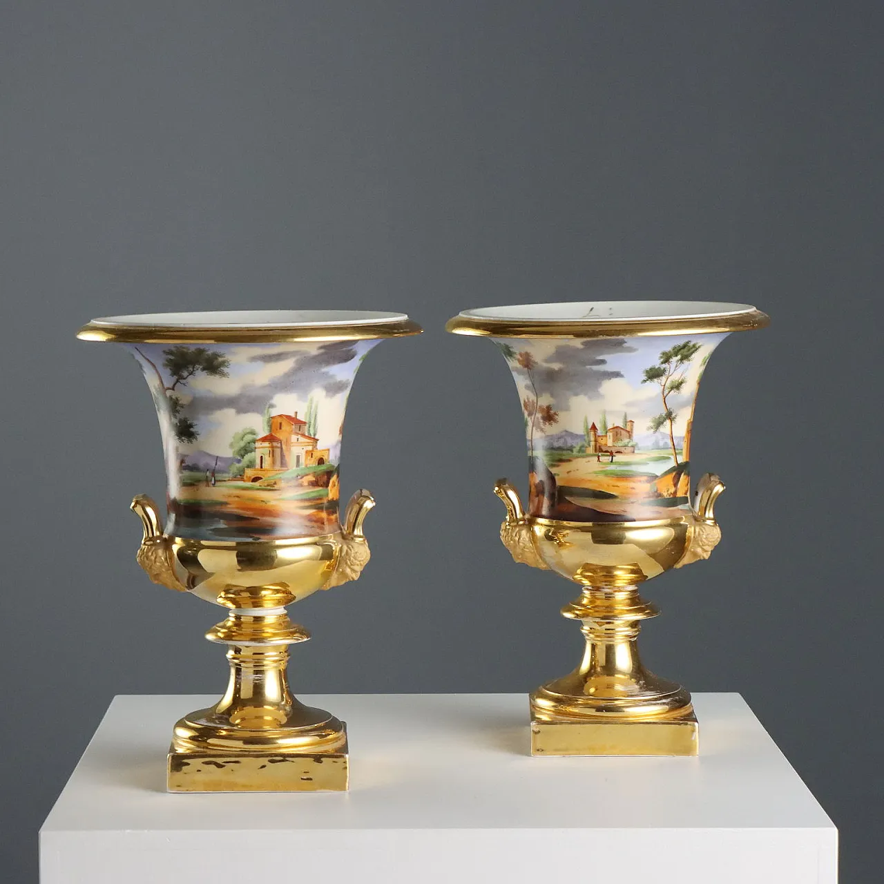 Pair of porcelain crater vases, 19th century 1