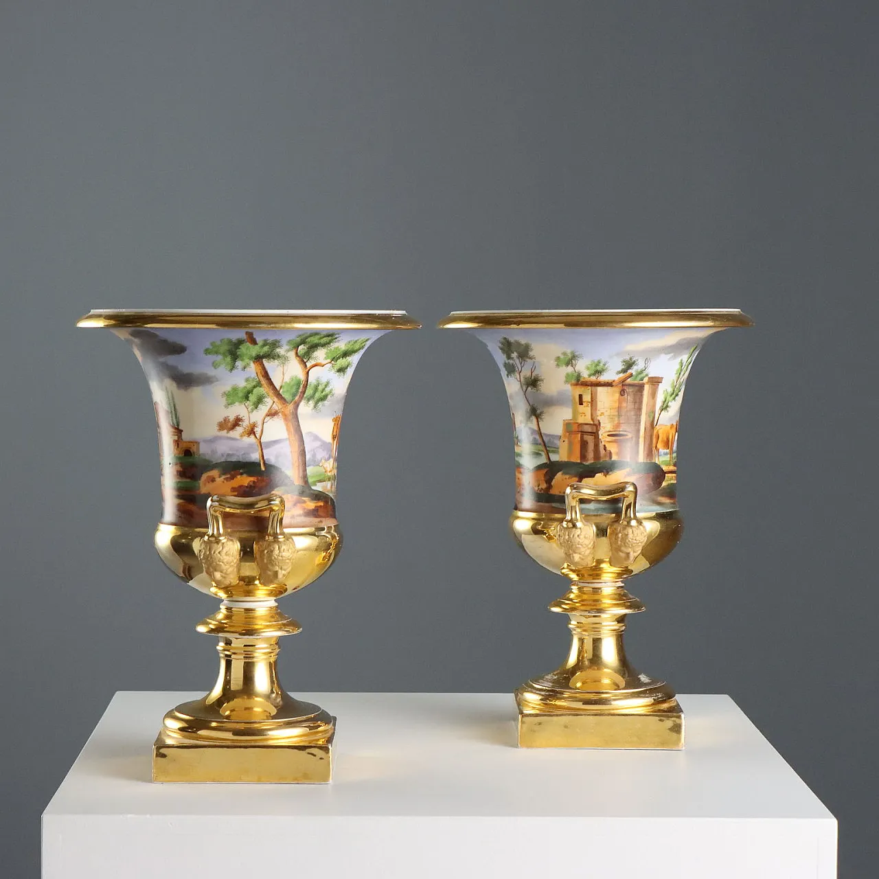 Pair of porcelain crater vases, 19th century 5