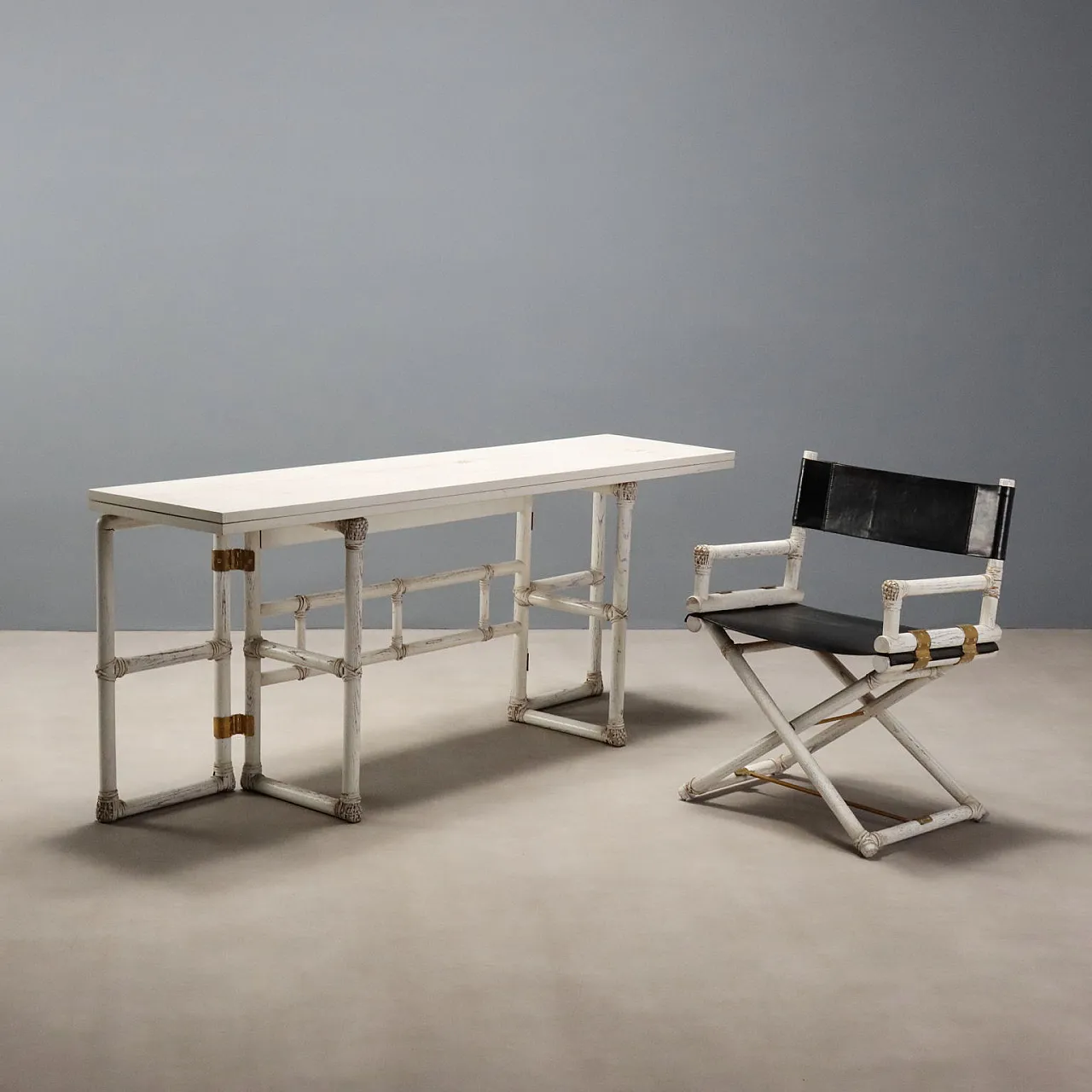 Console and chair in bleached wood, 1980s 1
