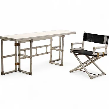 Console and chair in bleached wood, 1980s