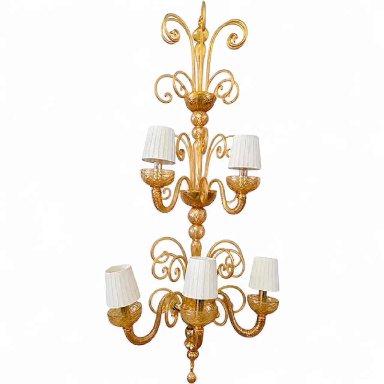 Coppia di appliques veneziane in vetro di Murano ambrato, anni '80 6
