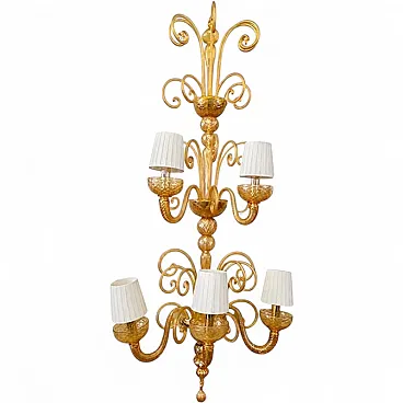 Pair of Venetian wall light in amber-colored Murano glass, 1980s