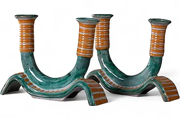 Coppia di portacandele Cantagalli in ceramica di Ics Vietri, anni '30
