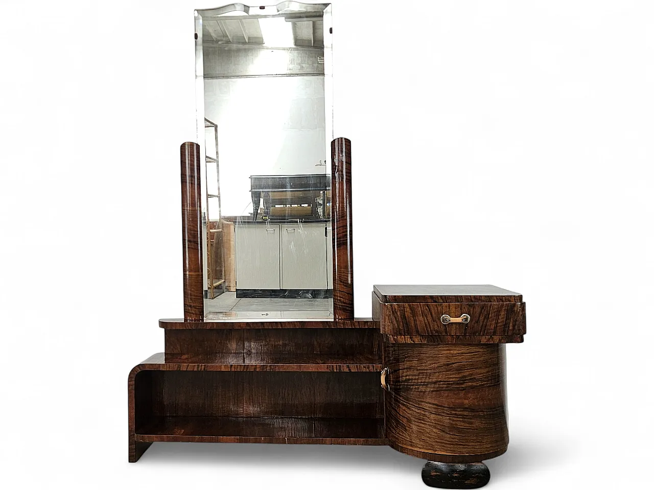 Art Deco dressing table in walnut root with mirror, 1940s 21