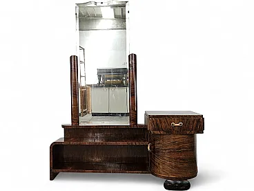 Art Deco dressing table in walnut root with mirror, 1940s