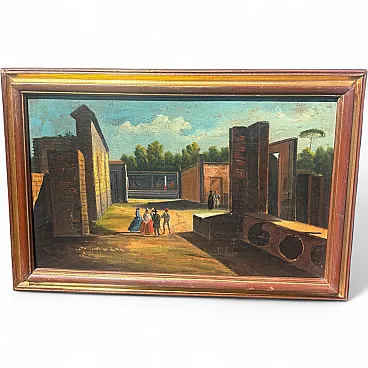 Oil painting on canvas of Pompeii excavations, 18th century