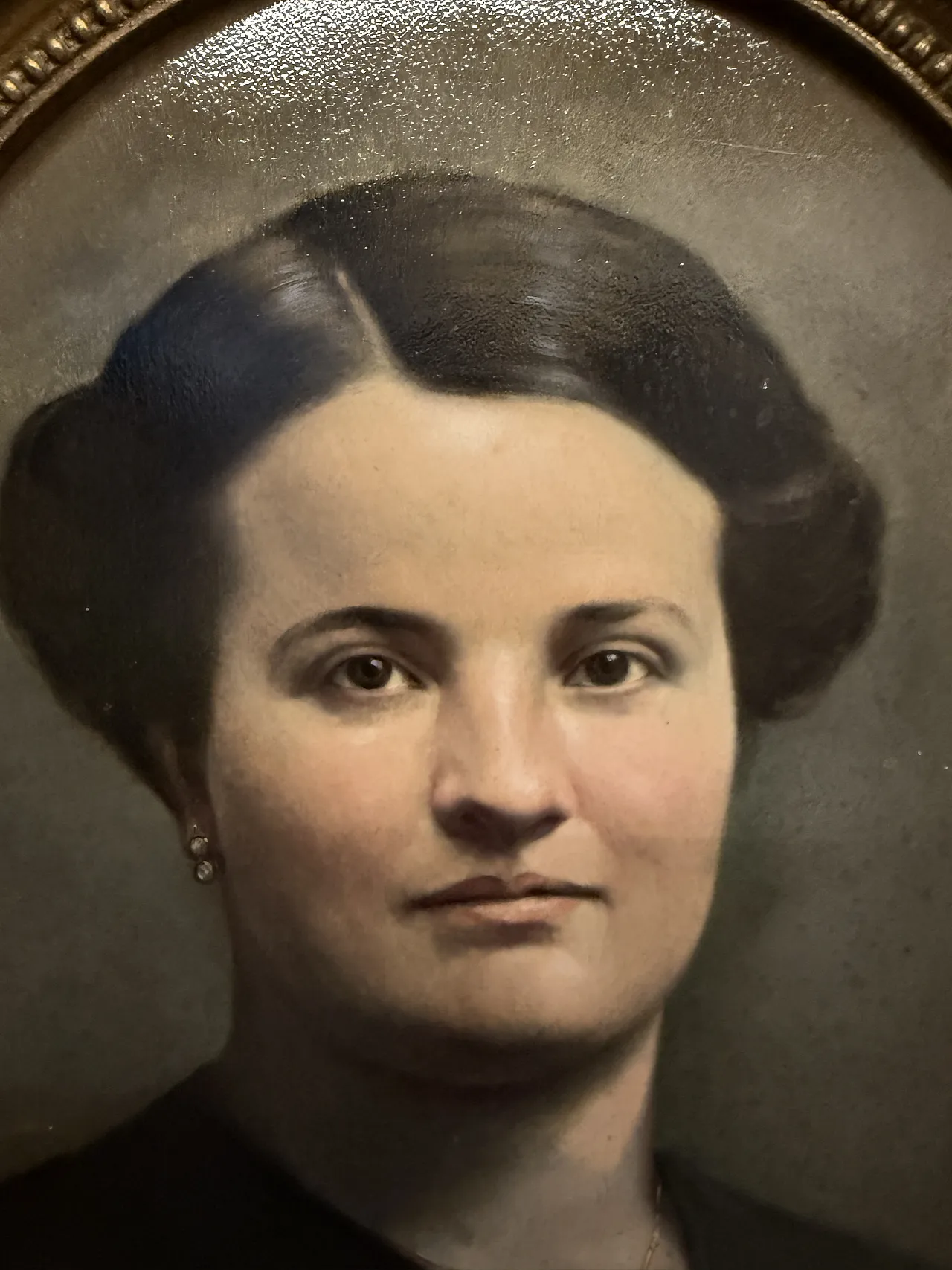 Dipinto olio su tavola ovale raffigurante donna, '800 3