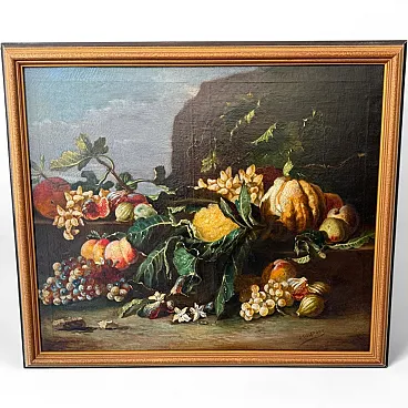 Still Life with Fruits, Signed Oil on Canvas, 19th Century