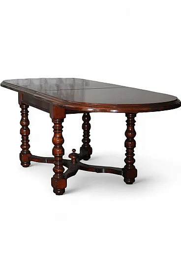 Wooden dining table with briar inlays, 1970s