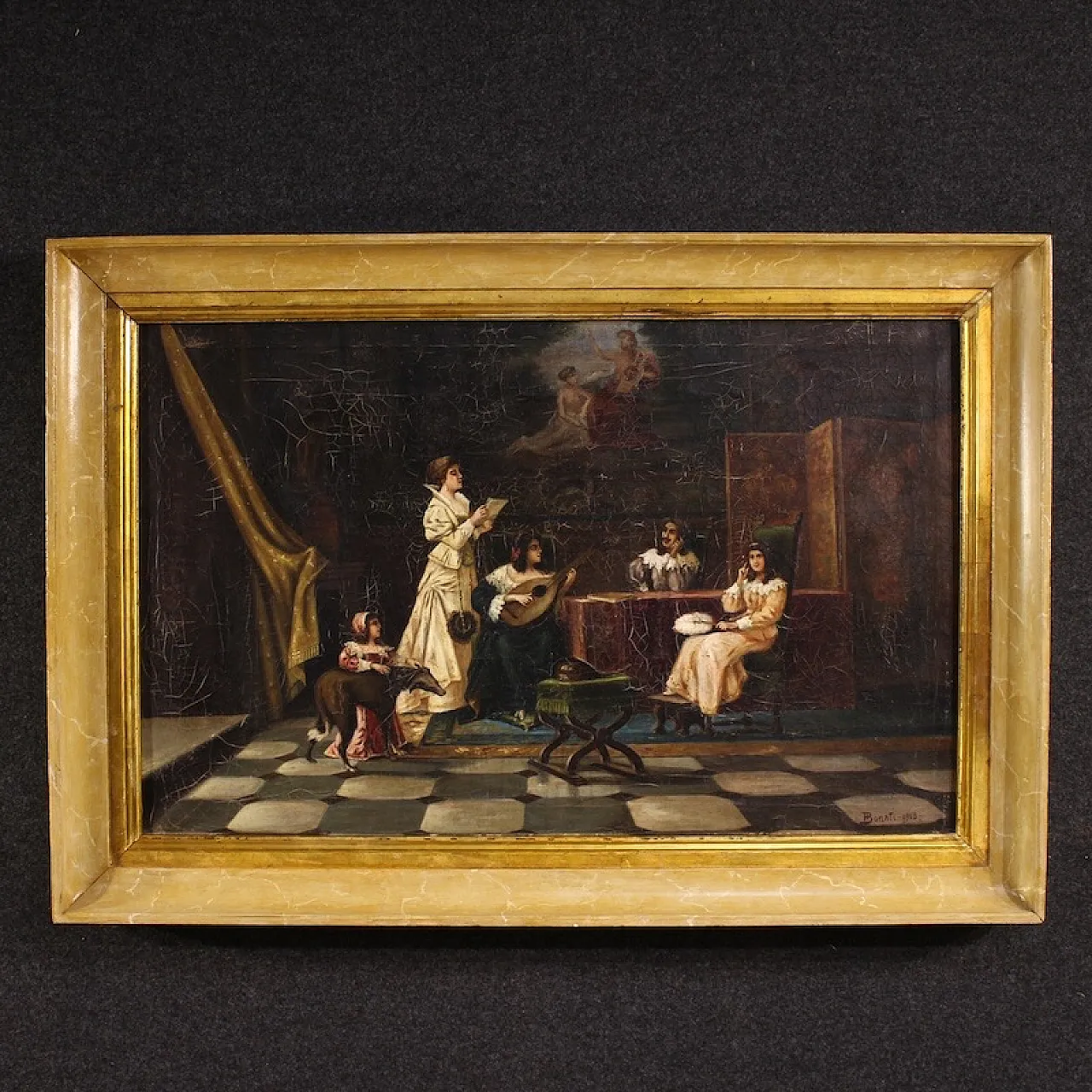 F. Bonati, Interior scene, oil painting signed and dated 1913 1