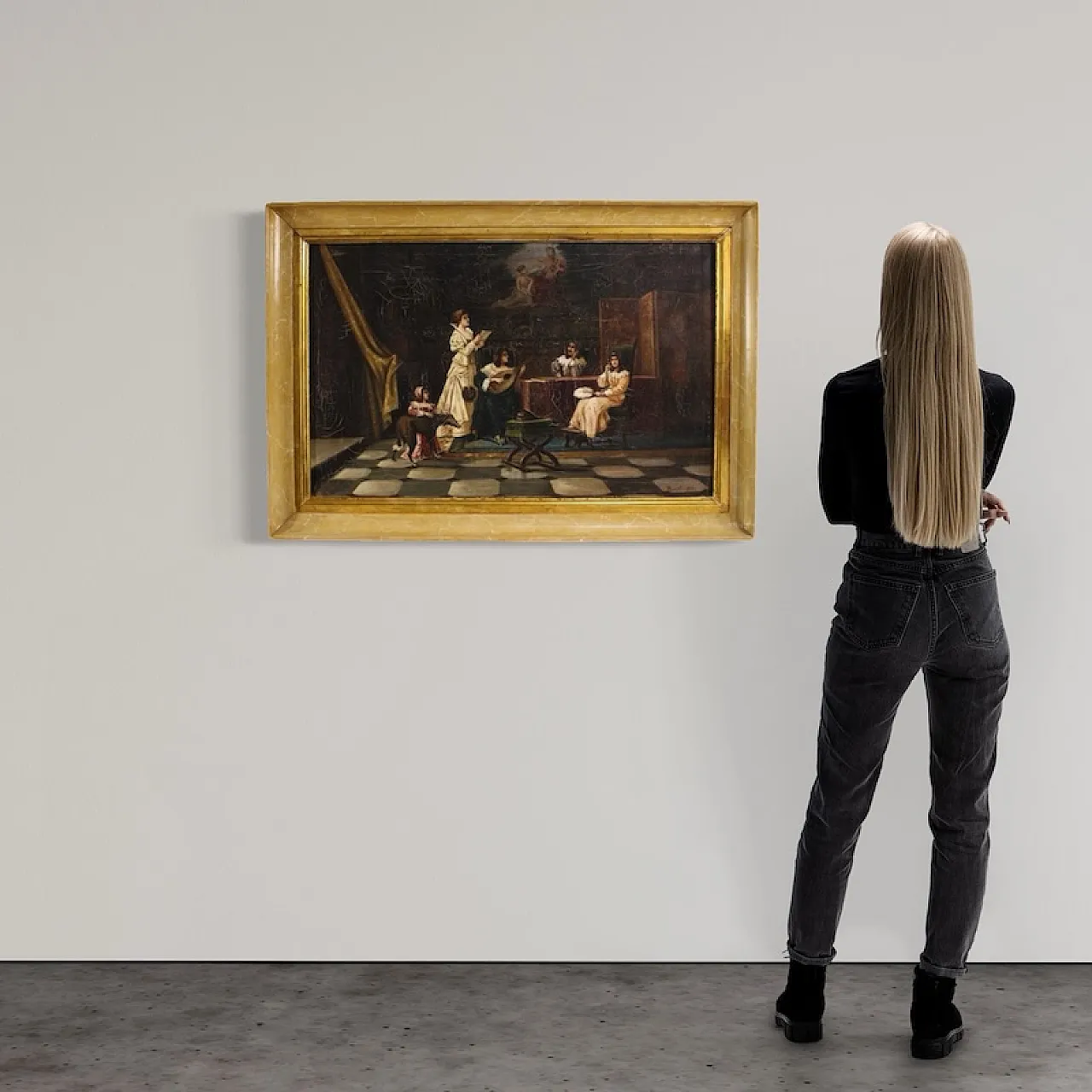 F. Bonati, Interior scene, oil painting signed and dated 1913 2