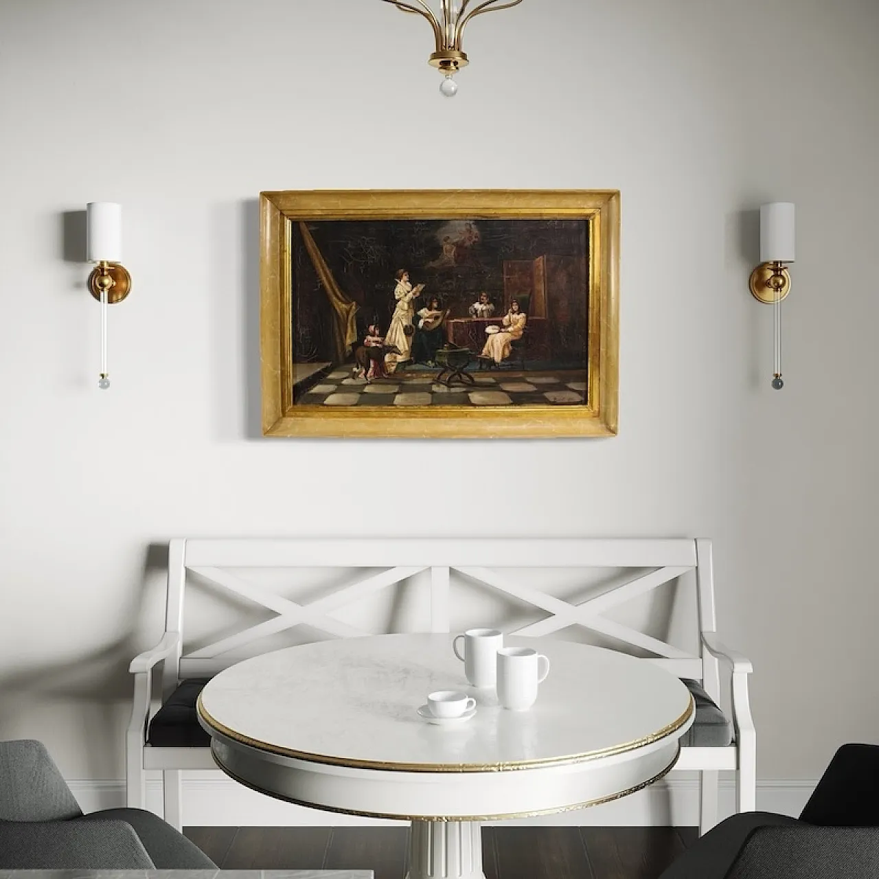 F. Bonati, Interior scene, oil painting signed and dated 1913 5