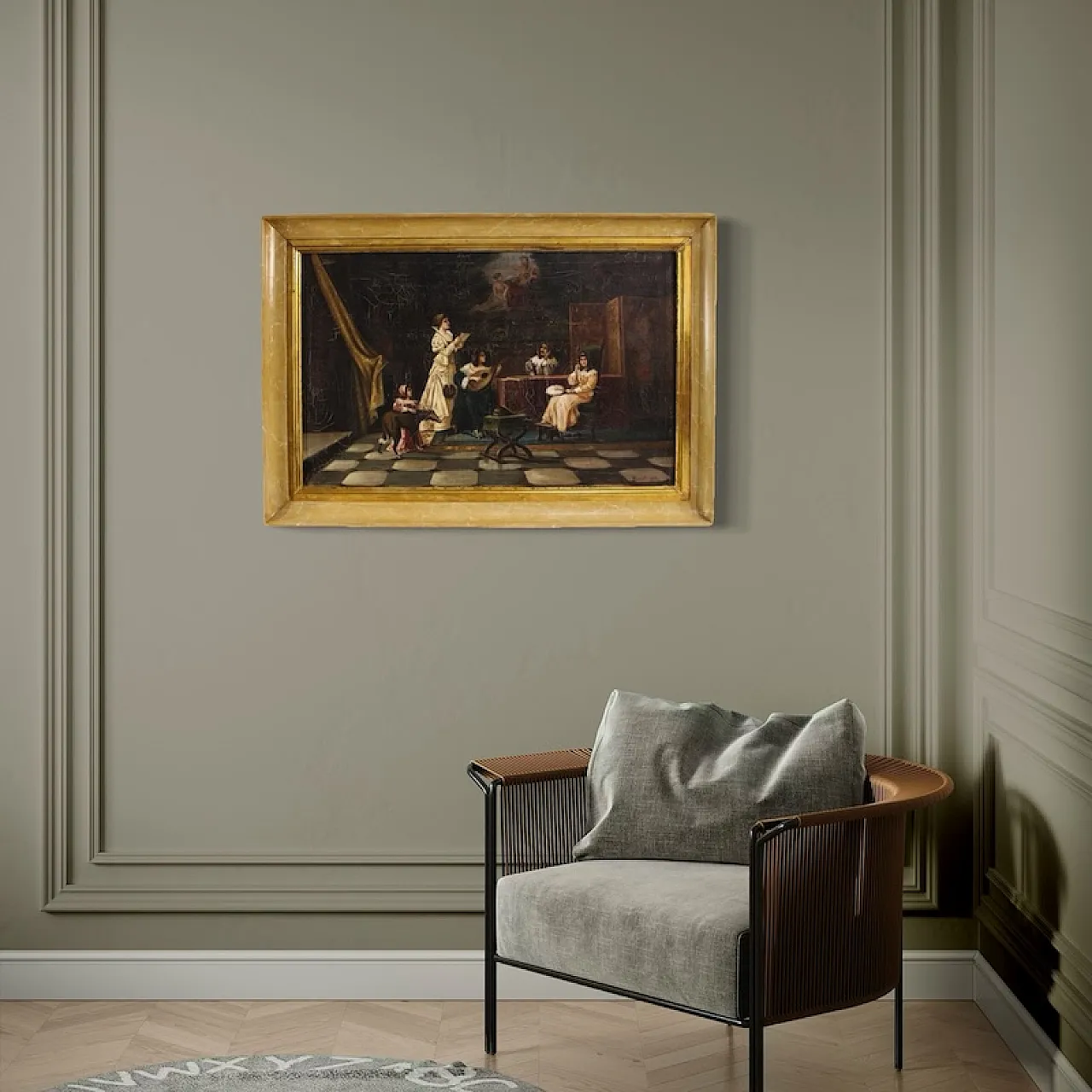F. Bonati, Interior scene, oil painting signed and dated 1913 13