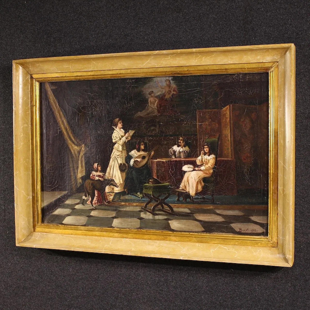 F. Bonati, Interior scene, oil painting signed and dated 1913 15