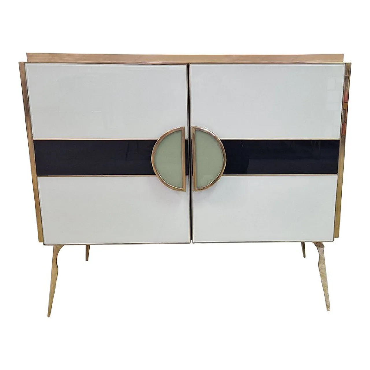 White sideboard with glass doors, 1990s 1