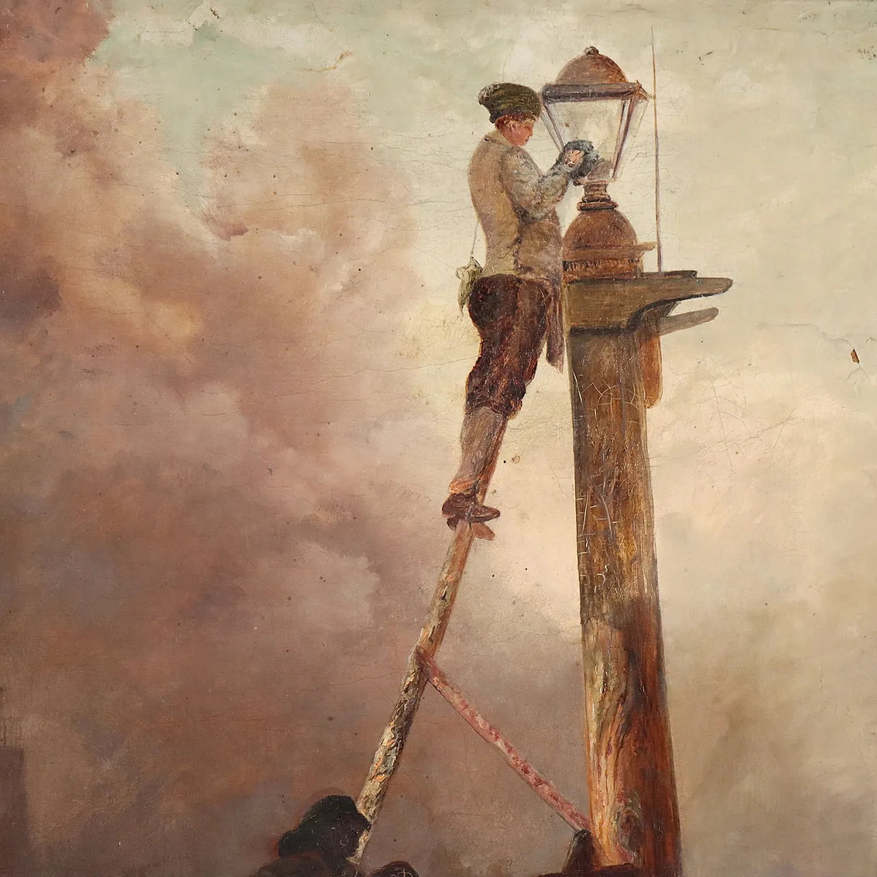 Sailors Lighting the Lighthouse, oil on canvas, 19th century 4
