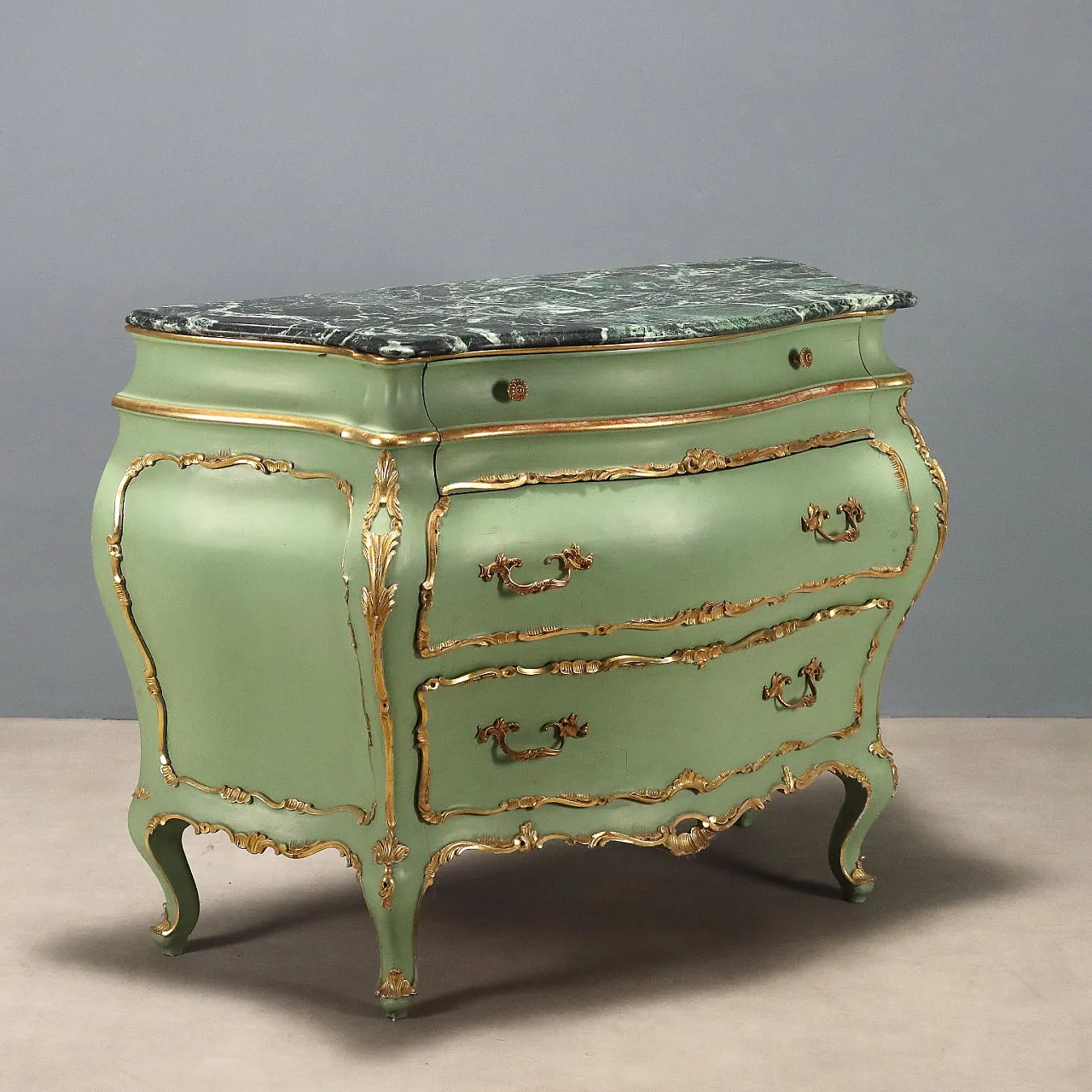 Lacquered and gilded Baroque style chest of drawers, 19th century 1