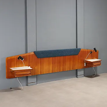 Headboard with suspended bedside tables and lamps, 20th century