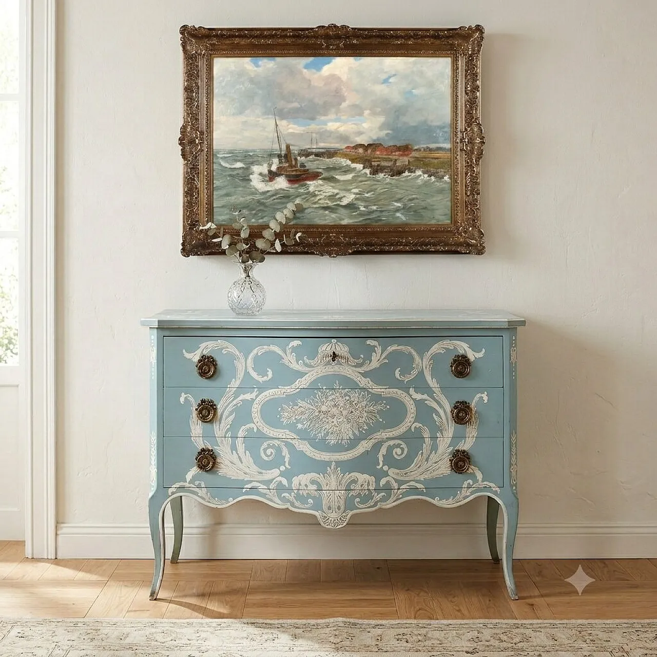 Carved and lacquered mahogany chest of drawers, 20th century 2