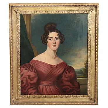 Dipinto olio su tela, ritratto di giovane donna, '800