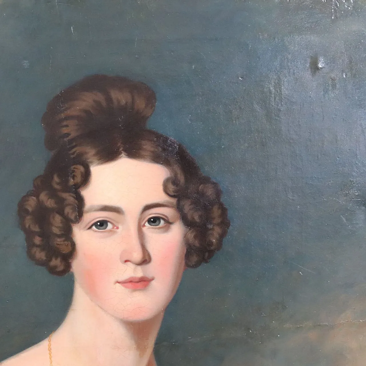 Dipinto olio su tela, ritratto di giovane donna, '800 5