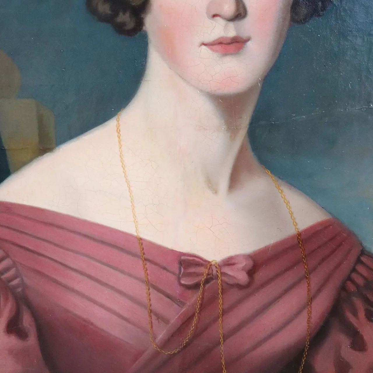 Dipinto olio su tela, ritratto di giovane donna, '800 9