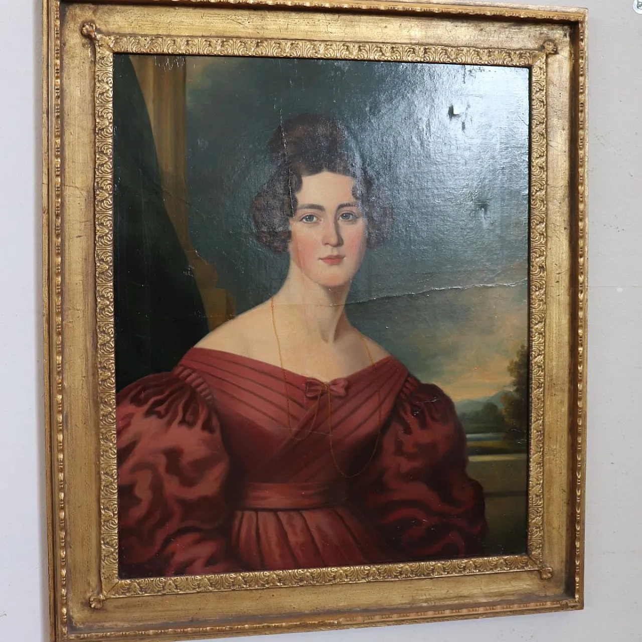 Dipinto olio su tela, ritratto di giovane donna, '800 11