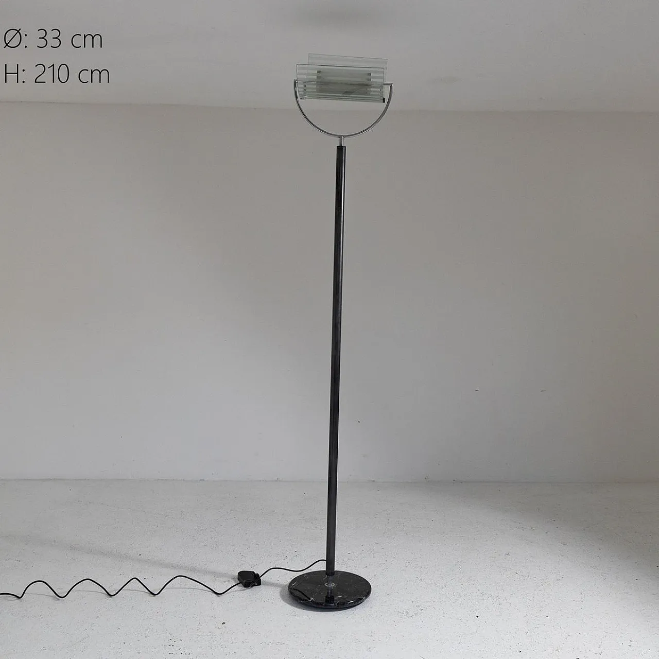 Floor lamp with marble base and curved glass lampshade, 1990s 2