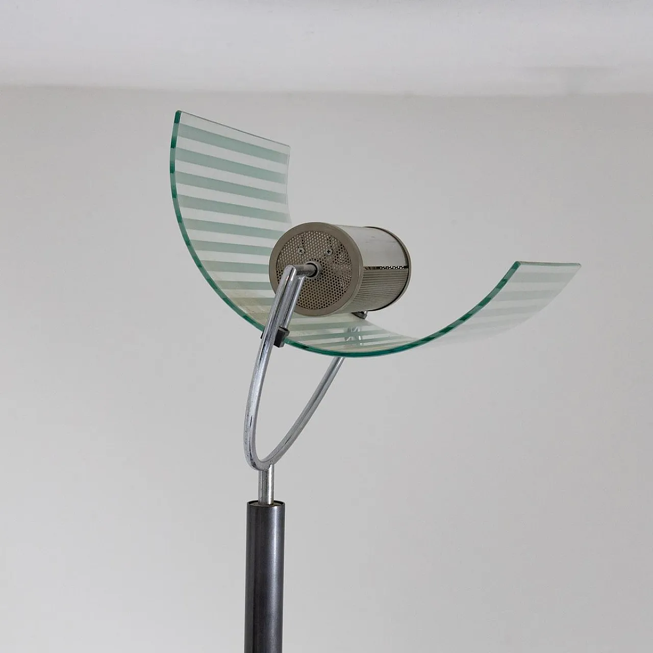 Floor lamp with marble base and curved glass lampshade, 1990s 4