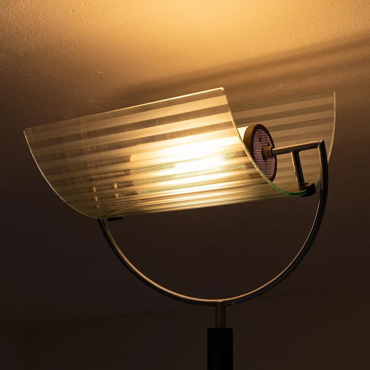 Floor lamp with marble base and curved glass lampshade, 1990s 9