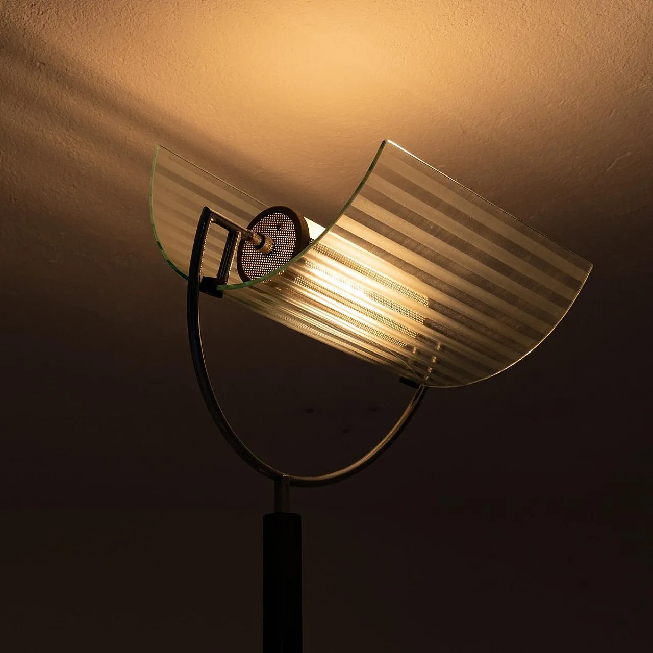 Floor lamp with marble base and curved glass lampshade, 1990s 10