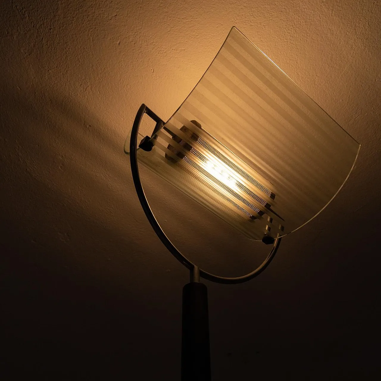 Floor lamp with marble base and curved glass lampshade, 1990s 11