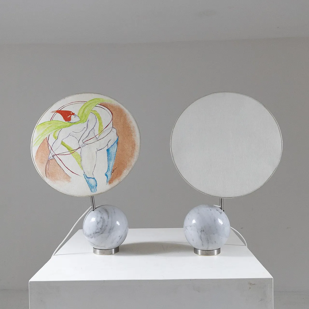 Pair of Table lamps with marble base, 1970s 1