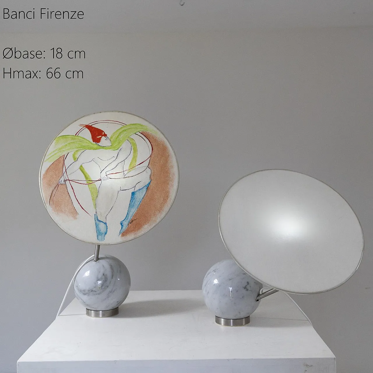 Pair of Table lamps with marble base, 1970s 2