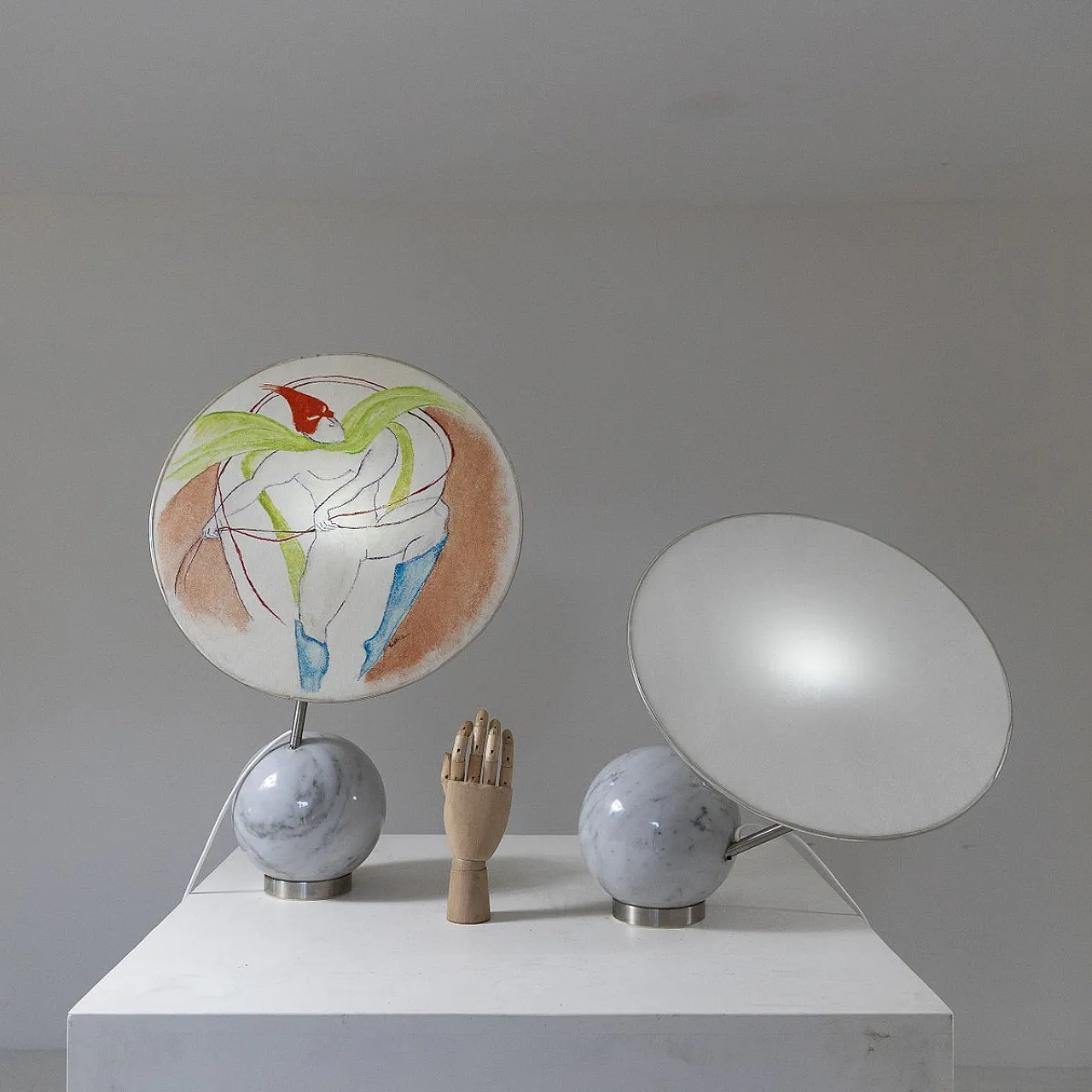 Pair of Table lamps with marble base, 1970s 3