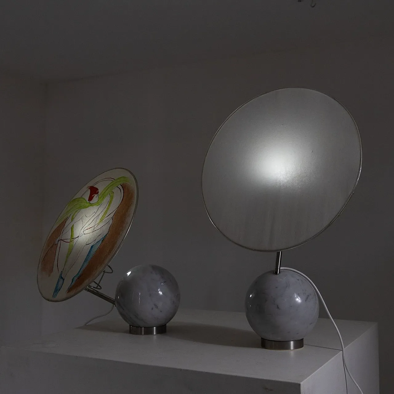Pair of Table lamps with marble base, 1970s 7