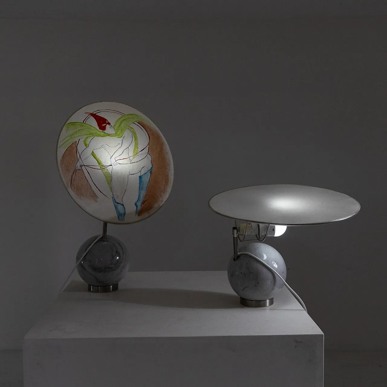 Pair of Table lamps with marble base, 1970s 8