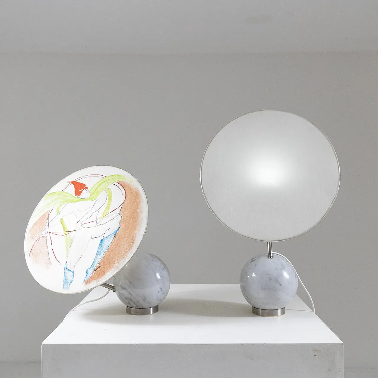 Pair of Table lamps with marble base, 1970s 9