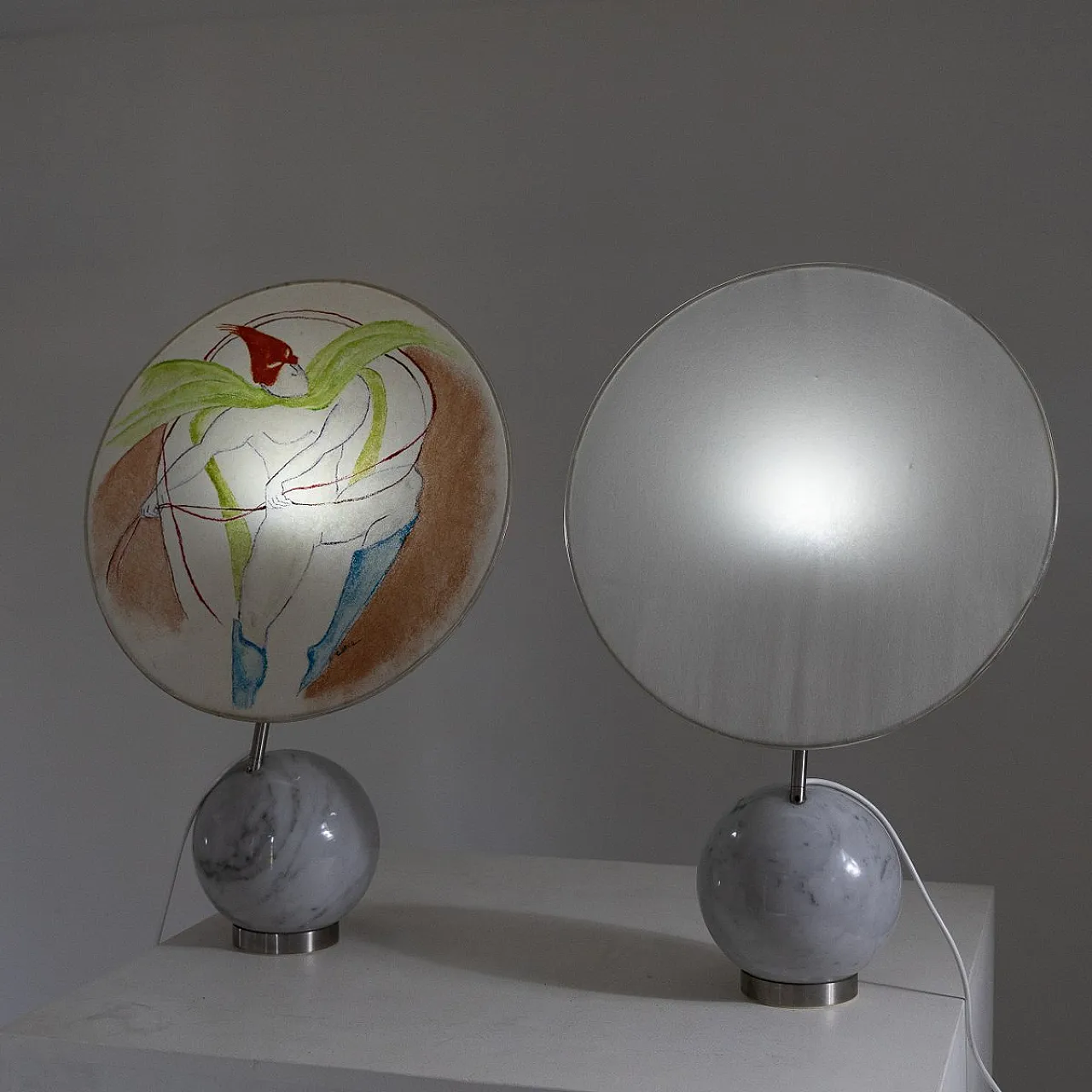 Pair of Table lamps with marble base, 1970s 12