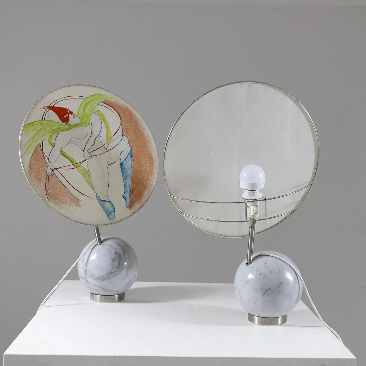 Pair of Table lamps with marble base, 1970s 13