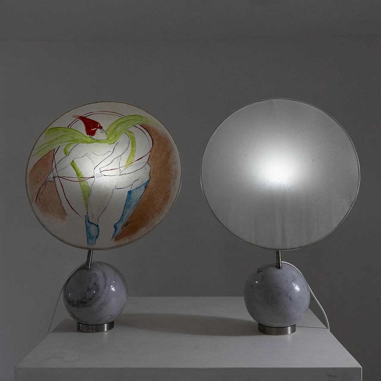 Pair of Table lamps with marble base, 1970s 14