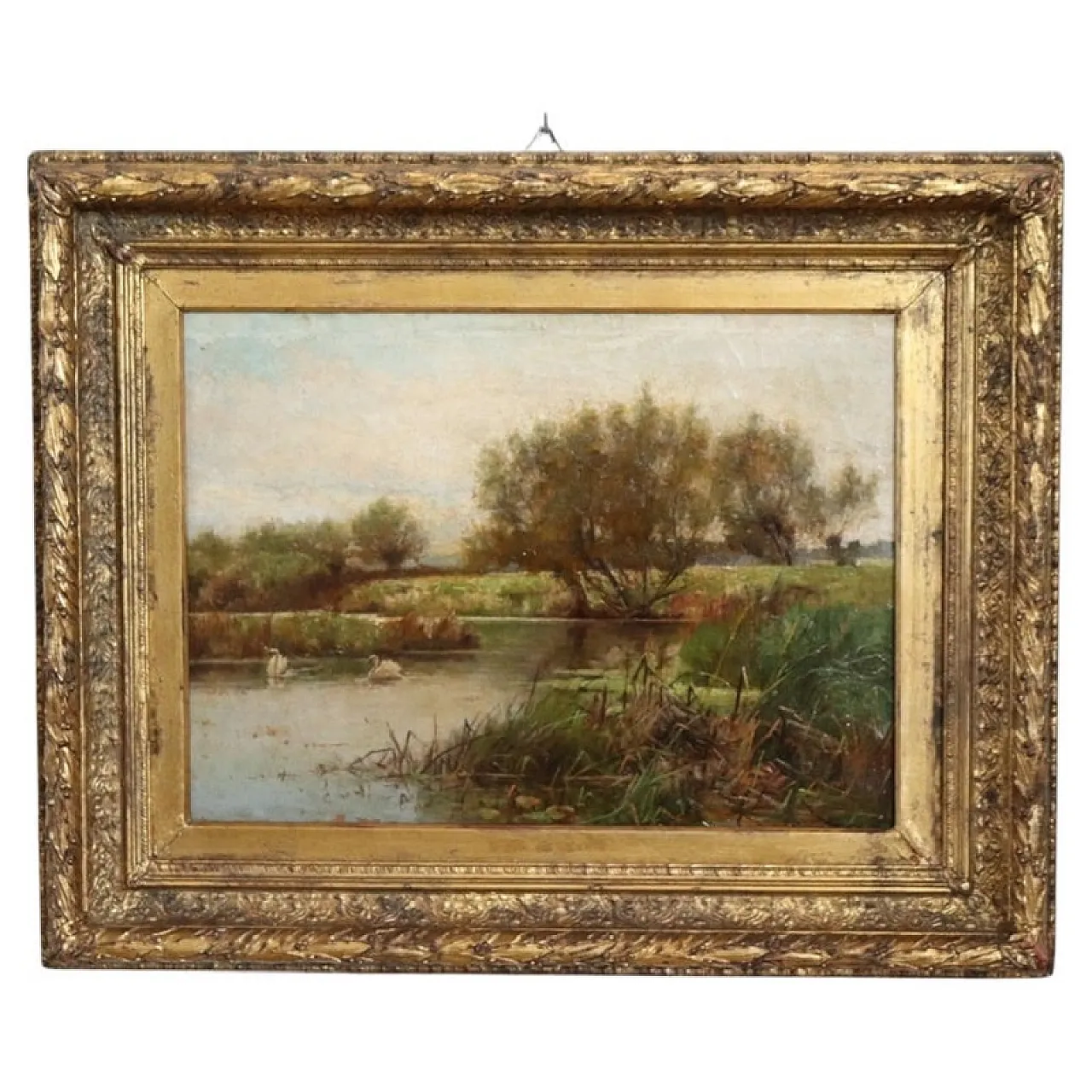 Scorcio dell'Avon con cigni, dipinto ad olio su tela, '800 1