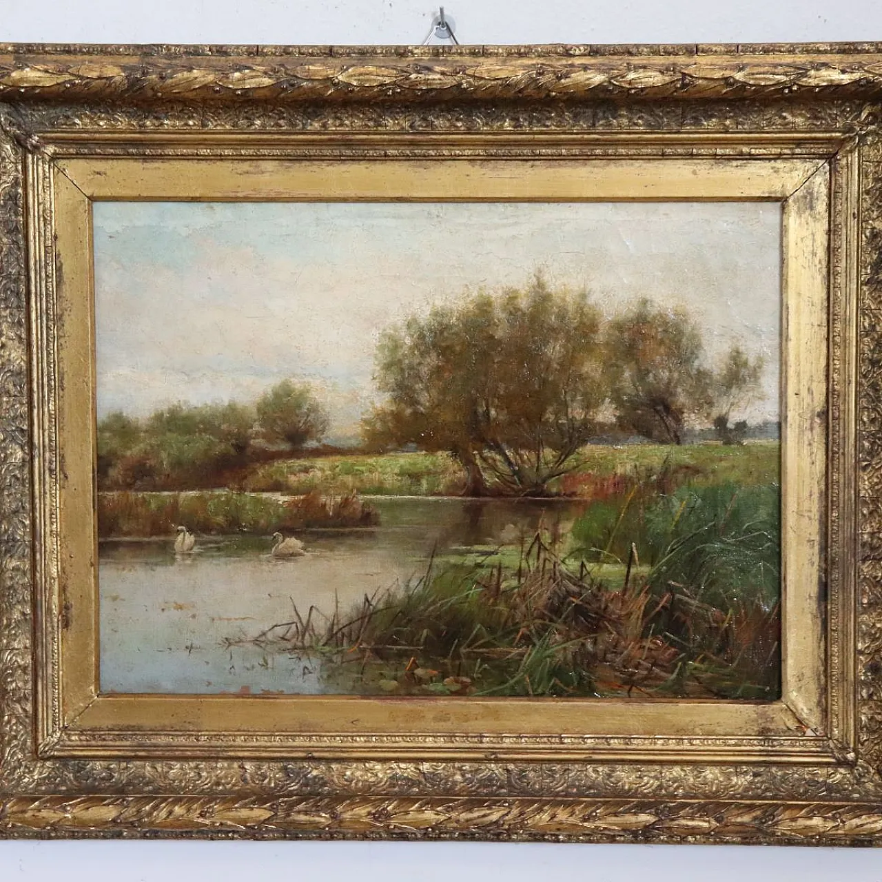 Scorcio dell'Avon con cigni, dipinto ad olio su tela, '800 3