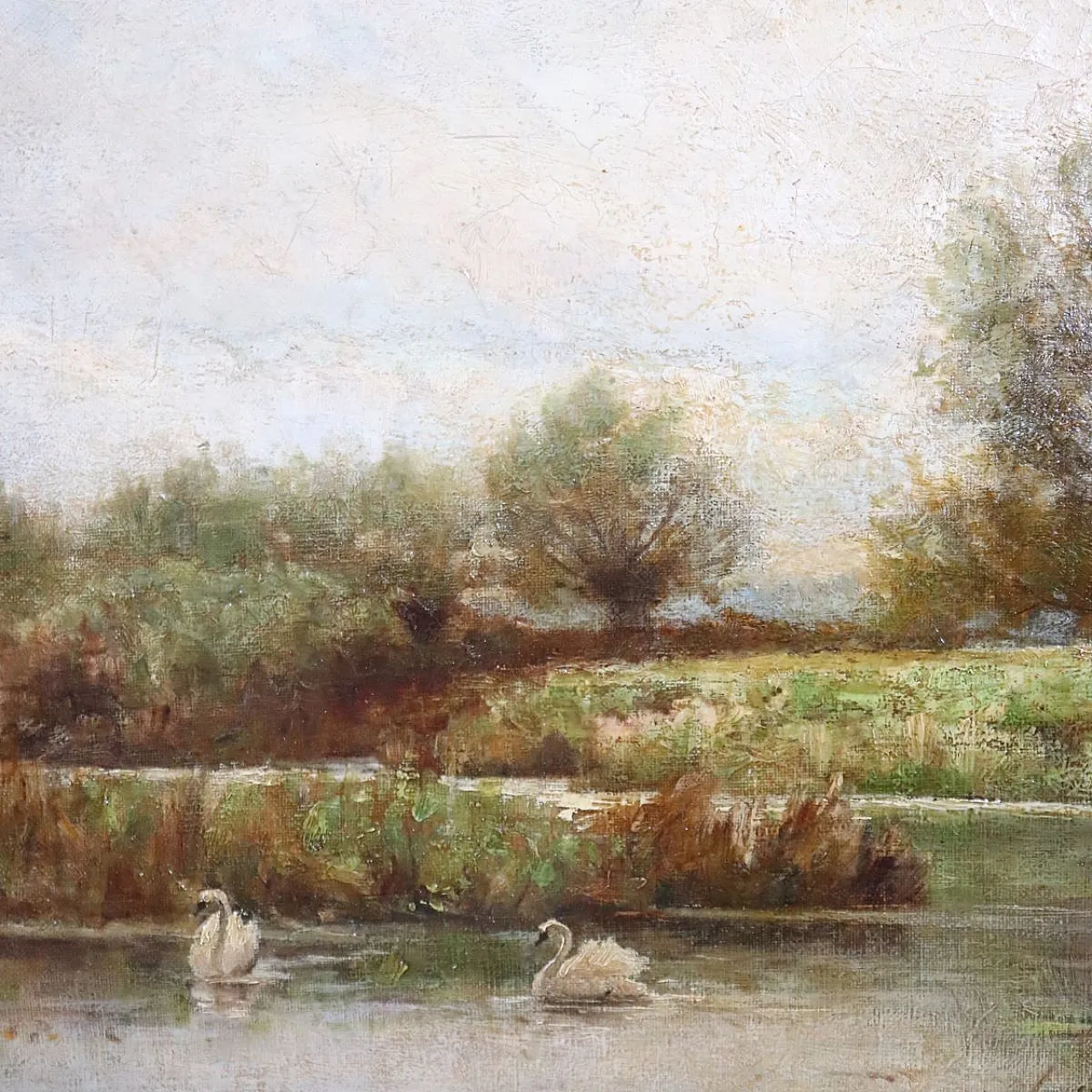 Scorcio dell'Avon con cigni, dipinto ad olio su tela, '800 8