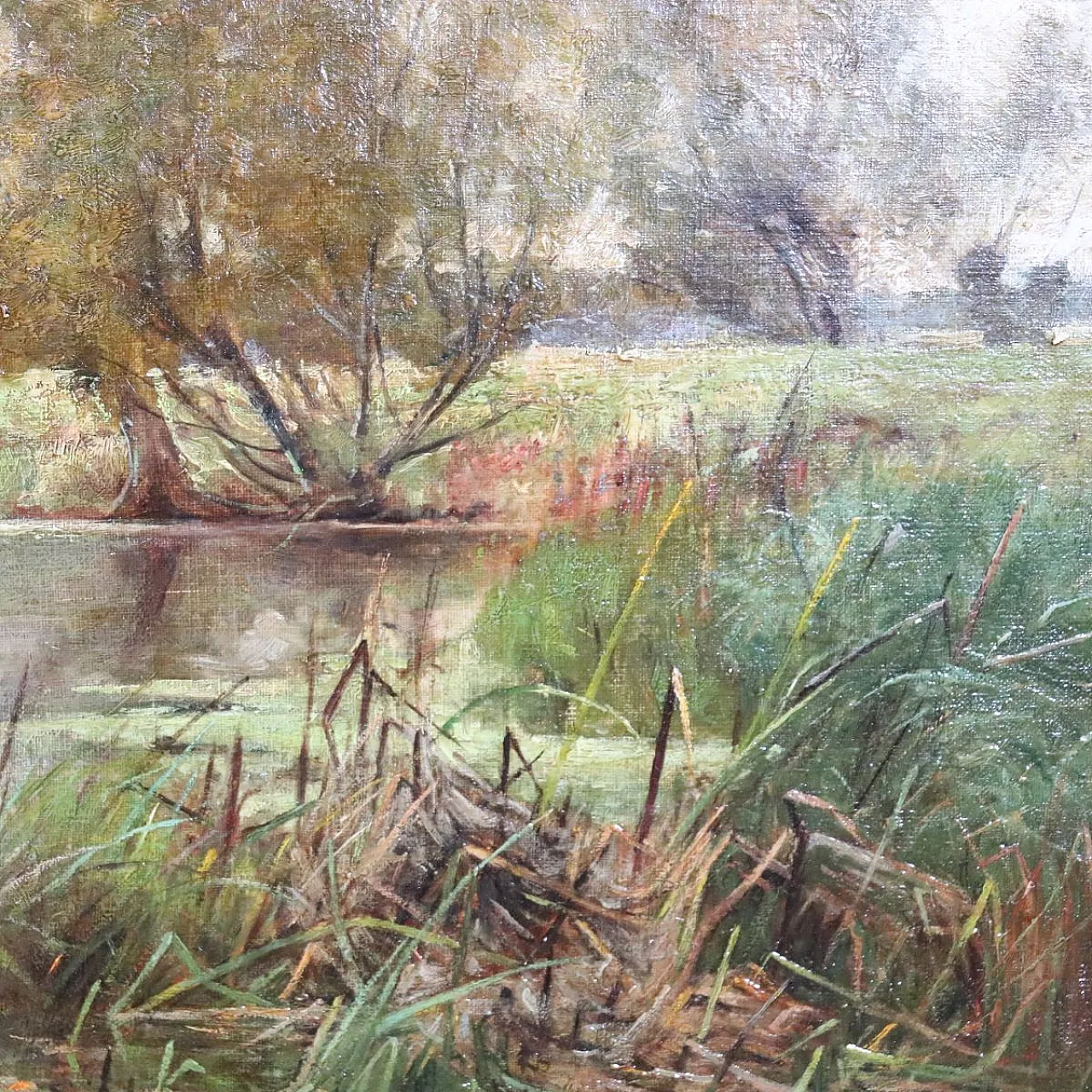 Scorcio dell'Avon con cigni, dipinto ad olio su tela, '800 11